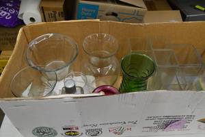 lot 102 image: Assorted Glassware - Vases of Different Size, Color, and Shape
