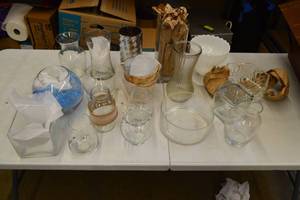 lot 103 image: Assorted Glassware - Vasses, Trays, Bottles