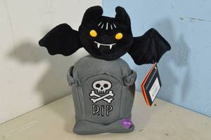 lot 123 image: Hyde & EEK Animated Plush Bat-on-Tombstone Halloween Decorationn