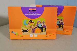 lot 168 image: 2ct Mondo Llama Paint-Your-Own Wood Halloween Scene Kit