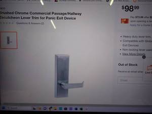 TACO Brushed Chrome Commercial Passageway Lever for Panic Exit