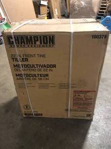 lot 3 image: Champion Power Equipment 22 in. 212cc 4-Stroke Gas Garden Front Tine Tiller with Forward and Reverse  Customer Returns See Pictures
