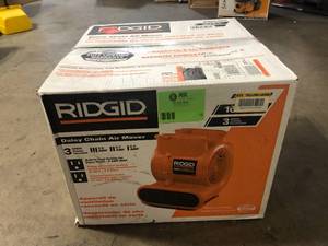 lot 4 image: RIDGID 1625 CFM 3-Speed Blower Fan Air Mover with Daisy Chain, 3 Operating Positions for Water Damage Restoration   Customer Returns See Pictures
