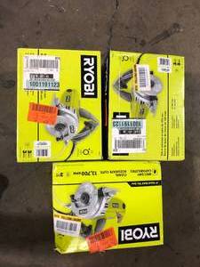 lot 20 image: Lot of 3 RYOBI 12 -Amps 4 in. Blade Corded Wet Tile Saw   Customer Returns See Pictures