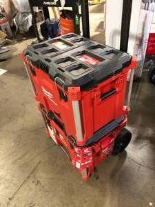 lot 34 image: Milwaukee Packout Rolling Box and XL Tool Box  Customer Returns See Pictures