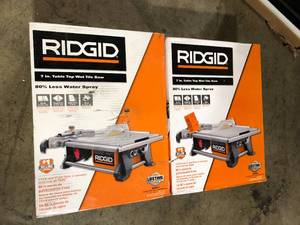 lot 39 image: Lot of 2 RIDGID 6.5 Amp 7 in. Blade Corded Table Top Wet Tile Saw Customer Returns See Pictures