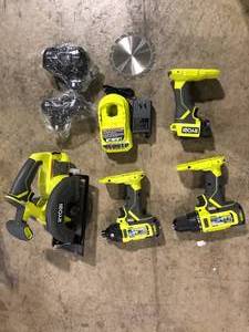 lot 41 image: RYOBI ONE 18V Cordless 4-Tool Combo Kit with 1.5 Ah Battery, 4.0 Ah Battery, and Charger   Customer Returns See Pictures