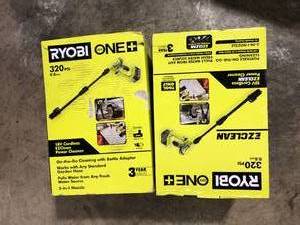 lot 44 image: Lot of 2 RYOBI ONE 18V EZClean 320 PSI 0.8 GPM Cordless Battery Cold Water Power Cleaner (Tool Only)   Customer Returns See Pictures