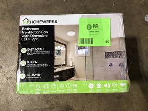 lot 50 image: HOMEWERKS Round Decorative White 80 CFM Ceiling and Wall Mounted Bathroom Ventilation Exhaust Fan with Dimmable LED Light Customer Returns See Pictures