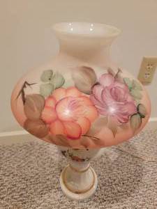 lot 33 image: Vintage Hand Painted Hurricane Lamp