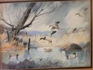 lot 7 image: Original Les Kouba Watercolor Greater Scamp Flight