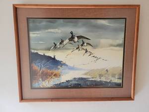 lot 7A image: Original Les Kouba Watercolor  Ring-Necked Ducks in Formation