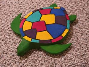 lot 86 image: Folk Art Painted Wooden Turtle Dcor