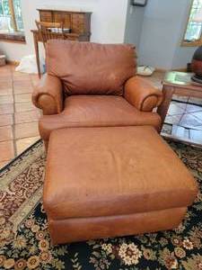 lot 5 image: American Leather Club Chair and Ottoman
