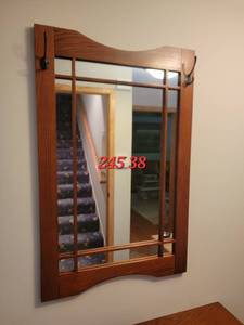 lot 19 image: Craftsman Style Entry Mirror with Coat Hooks