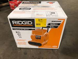 lot 30 image: RIDGID 1625 CFM 3-Speed Portable Blower Fan Air Mover with Collapsible Handle and Rear Wheels for Water Damage Restoration  Customer Returns See Pictures