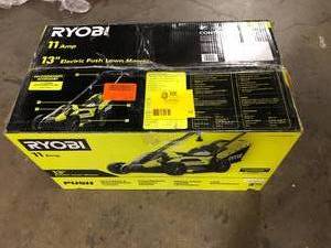 lot 34 image: RYOBI 13 in. 11 Amp Corded Electric Walk Behind Push Mower  Customer Returns See Pictures