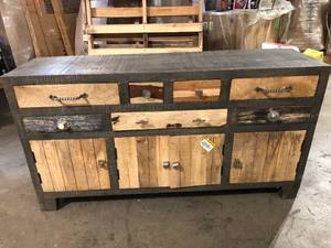 lot 38 image: Woodland Brown 58 in. Credenza with 7-Drawers and 4-Doors Customer Returns See Pictures