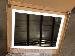 lot 43 image: Amanti Art Medium Rectangle Matte White Beveled Glass Modern Mirror (33.5 in. H x 43.5 in. W)  Customer Returns See Pictures