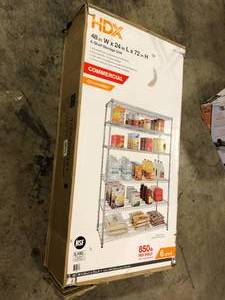 lot 46 image: HDX 6-Tier Commercial Grade Heavy Duty Steel Wire Shelving Unit in Chrome (48 in. W x 72 in. H x 24 in. D)Customer Returns See Pictures