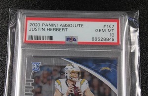 lot 1 image: 2020 Absolute Justin Herbert #167 Rookie Card PSA 10