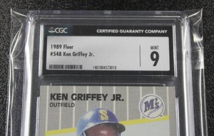 lot 9 image: 1989 Fleer Ken Griffey Jr. #548 Rookie Card CGC 9