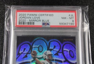 lot 12 image: 2020 Certified Mirror Blue Jordan Love #JL Rookie Card PSA 8 2375  Only 75 Exist