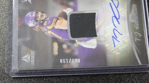lot 21 image: 2023 Luminance TJ Hockenson Minnesota Vikings Jersey Relic Autograph #TJ 61100  Only 100 Exist
