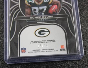 lot 32 image: 2022 Spectra Monumental Memorabilia Patch Relic Romeo Doubs Rookie Card 1625  Only 25 Exist