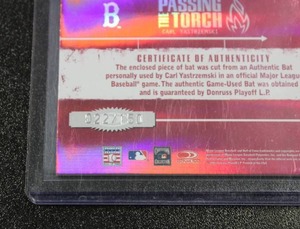 lot 34 image: 2005 Donruss Elite Passing The Torch Carl Yastrzemski Bat Relic 22150  Only 150 Exist