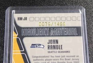 lot 35 image: 2002 Stadium Club Highlight Material Jersey Relic John Randle #JR 791500  Only 1500 Exist