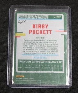 lot 86 image: 2023 Donruss Black Printing Plate Kirby Puckett #202 11  Only 1 Exist