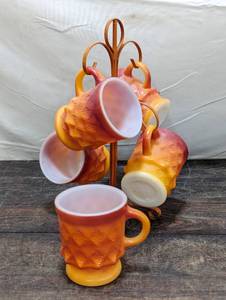 lot 50 image: Fire-King Set Of Cups On Stand