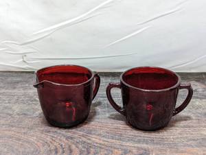 lot 109 image: Cranberry Glass Sugar And Creamer