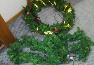 Wreath and garland. All lights are working