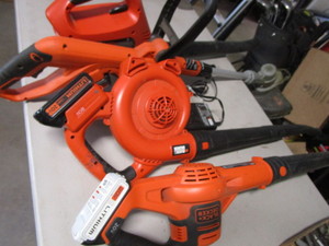 lot 130 image: B&D Blowers, Trimmer, 20V Batteries, Charger