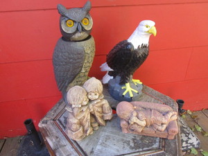 lot 221 image: Owl, Eagle & Kids Statues