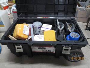 Assorted Masonry Tools and Materials  Husky case