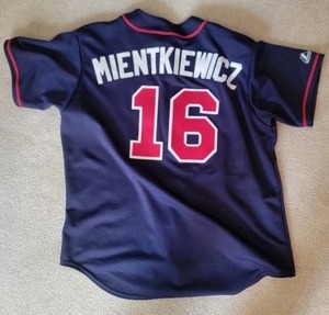 lot 4 image: Classic Twins Road Blue Replica Jersey - Majestic - Doug Mientkiewicz