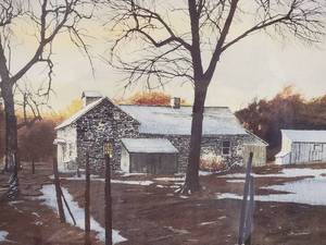 lot 94 image: Idyllic Fine Art Print - Dusk at Autumn Cabin