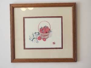 lot 64 image: Delightful Springtime Fine Art Still Life Print Pair - Strawberries & Cherries
