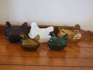 lot 51A image: Adorable Glass Chicken Egg Holders