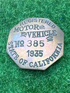 California Motor Vehicle Metal Badge