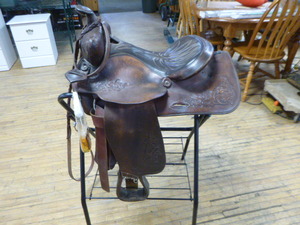 Leather Horse Saddle with Stand