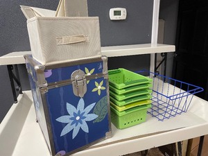 Misc storage boxes, baskets...