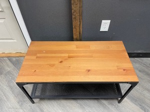 Wood Top Medal Base Coffee Table an...