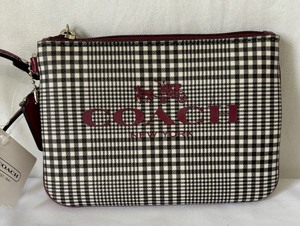 New Black and Cranberry Coach Glen Plaid Wristlet
