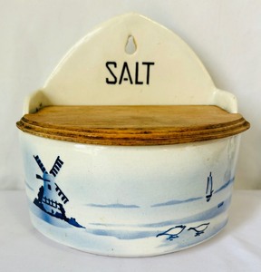 Antique Czechoslovakia Wall Wall Mount Salt Box and 4.5 Inch DePorcelyne Fles Vase