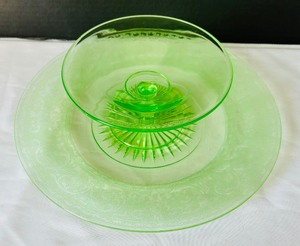 Vintage Uranium Glass Cheese and Cracker Set by Cambridge Glass