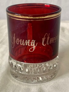 Ruby Flashed Heisey Punty Band Souvenir Young America Mug